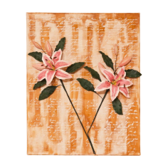Hundred Years of Love – 3D wall art with pink oriental lilies handcrafted from clay, ready to hang.