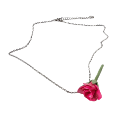 The Glam Bijoux handmade tea rose clay necklace, romantic floral jewelry, delicate rose pendant.
