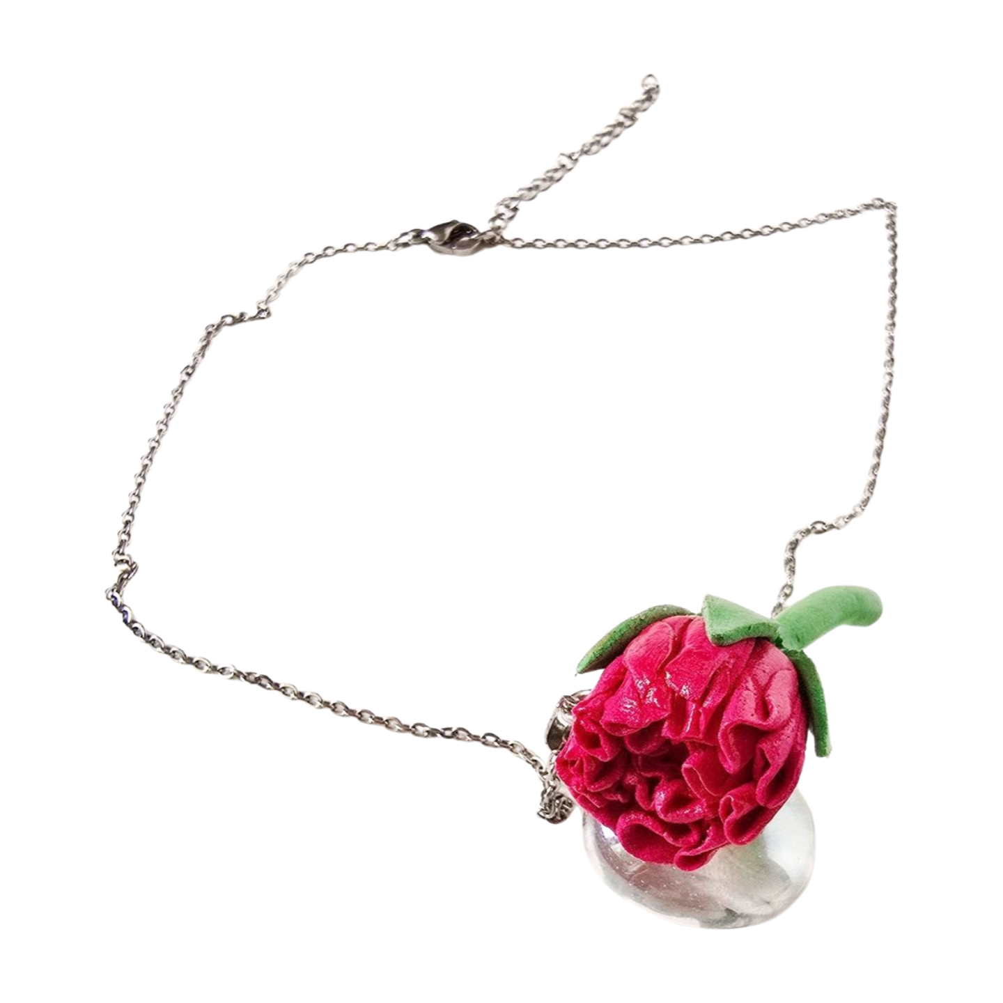 The Glam Bijoux handmade carnation clay necklace, symbolic jewelry of love and admiration.