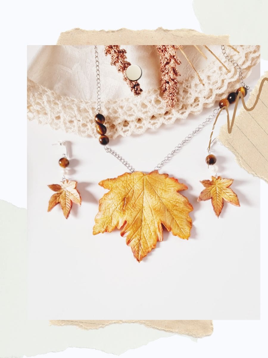 Clay Maple leaf necklace and earrings