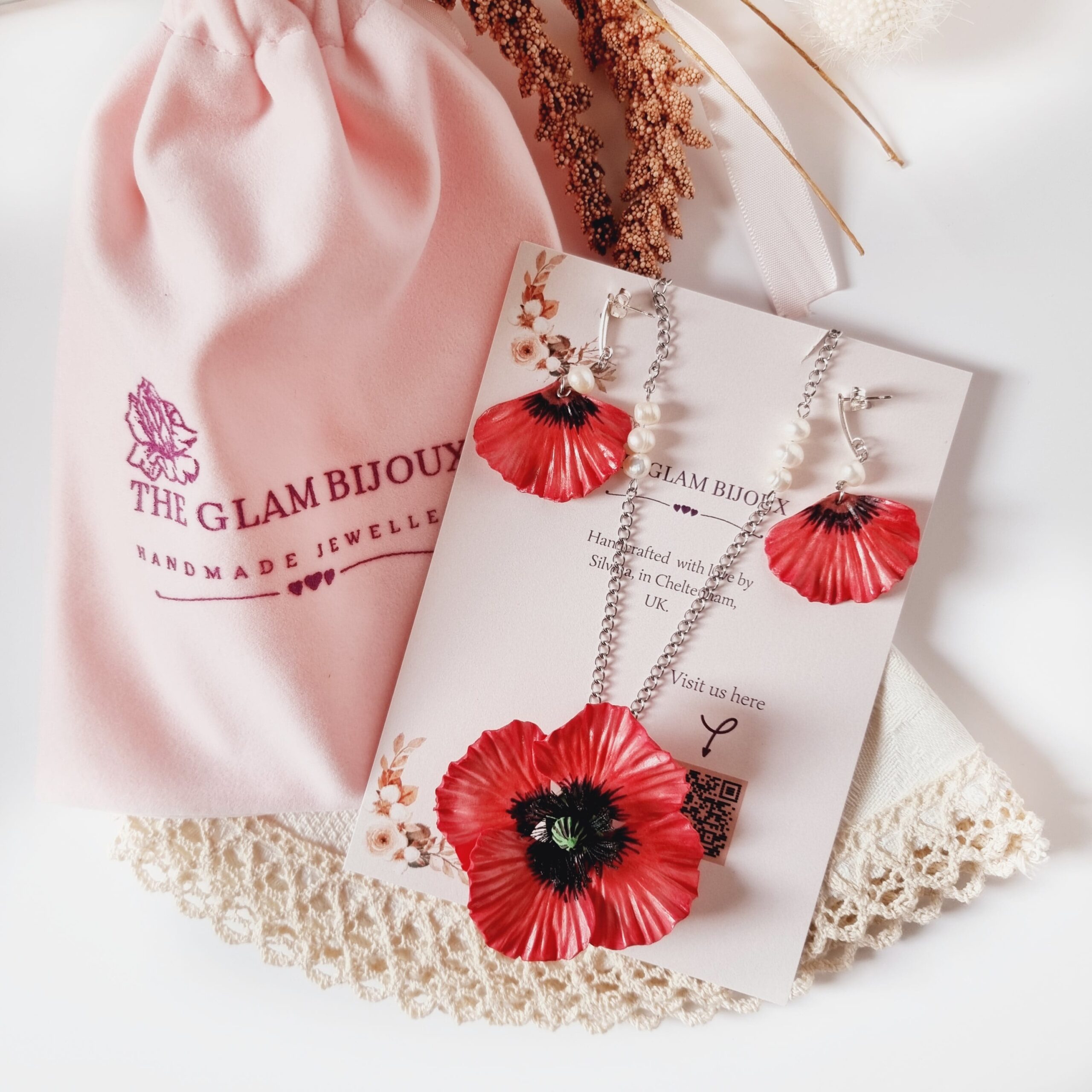 red poppy necklace