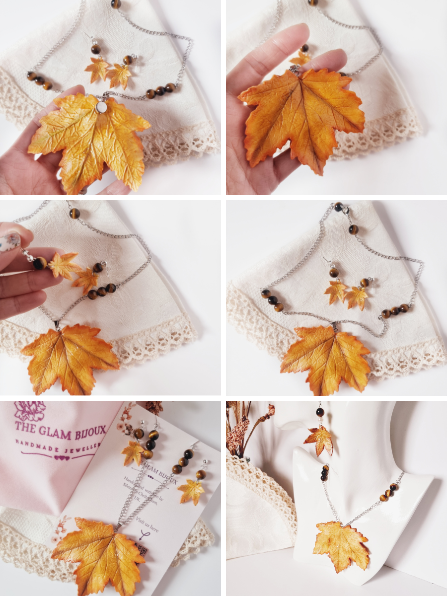 how to make a clay maple necklace and earrings