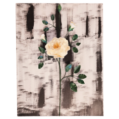 3D cream garden rose wall art with black gradient background on canvas, handmade with clay.