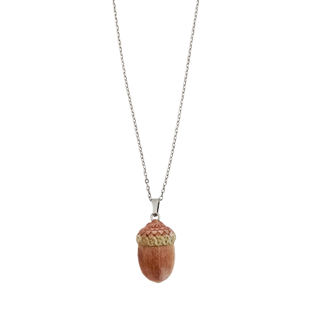 The Glam Bijoux handmade acorn clay necklace, symbolic jewellery of growth and potential.