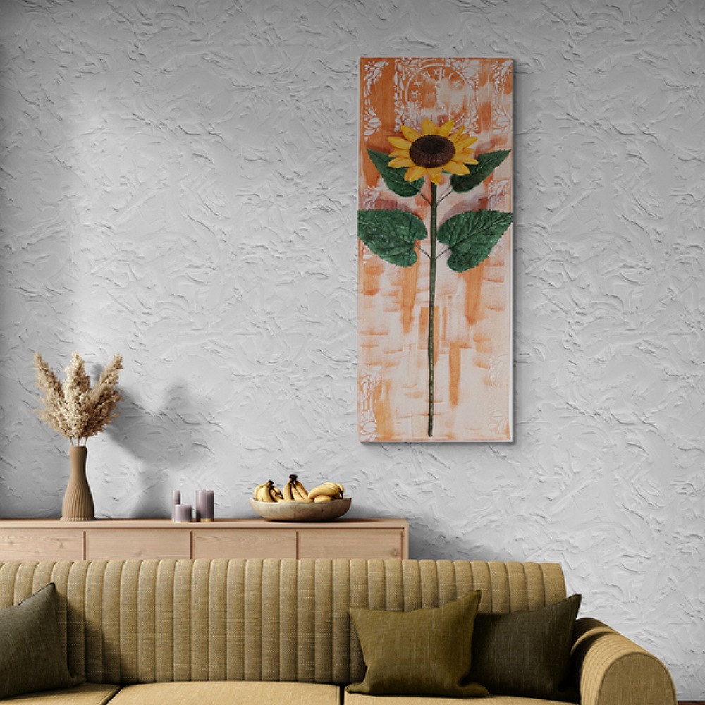 A vibrant painting of sunflowers, symbolizing warmth and happiness. Perfect for brightening your living room with a touch of nature’s beauty.