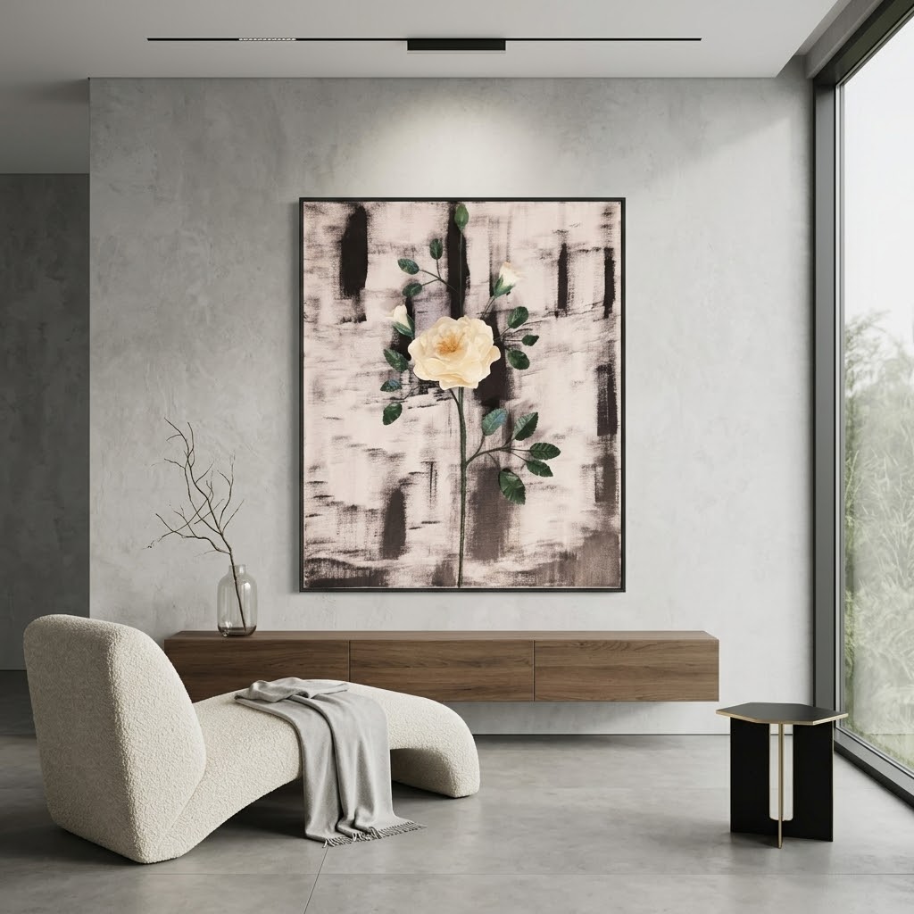 Elegant Garden Rose painting with soft colors, perfect for living room decor. Adds a touch of luxury and sophistication to your space