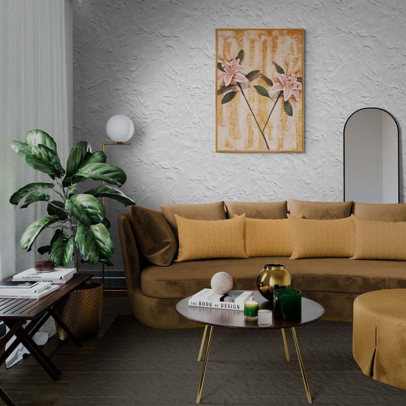 Unique floral decor: clay flower wall art with oriental lilies displayed in a cozy living room setting.