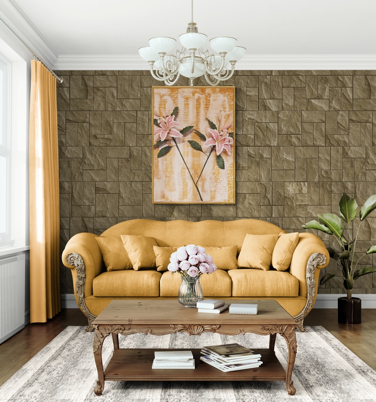 Handmade clay flower wall art featuring oriental lilies, complementing neutral tones in a stylish living room.